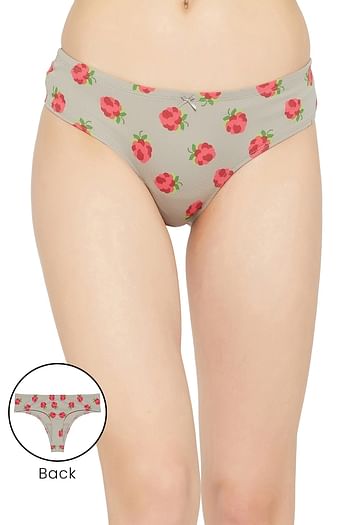 Front listing image for Low Waist Fruit Print Thong in Light Grey with Inner Elastic - Cotton