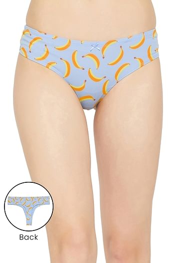 Front listing image for Low Waist Fruit Print Thong in Powder Blue with Inner Elastic- Cotton