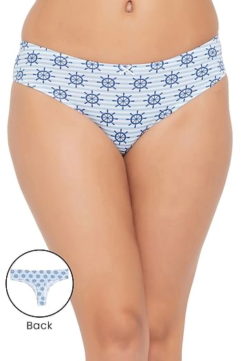 Front listing image for Low Waist Printed Thong in Baby Blue with Inner Elastic - Cotton