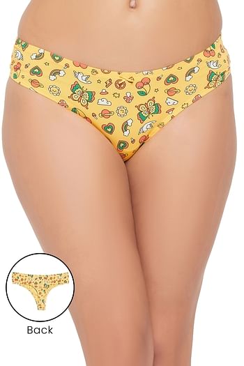 Front listing image for Low Waist Printed Thong in Yellow - Cotton