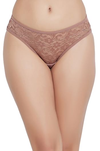 Front listing image for Low Waist Sheer Bikini Panty in Brown - Lace
