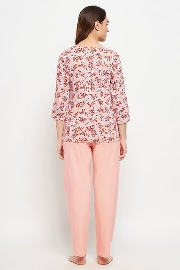 Back listing image for Print Me Pretty Top & Chic Basic Pyjama in Peach Colour - 100% Cotton