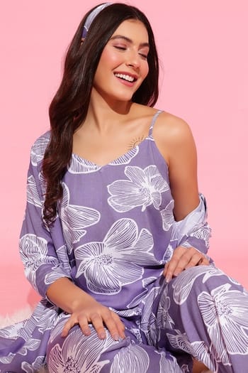 3 4th night dress for ladies Uzarus Women's Cotton Printed Night Suit Set of Top & Capri