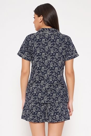 Back listing image for Pretty Florals Button Down Shirt & Shorts Set in Navy - 100% Cotton