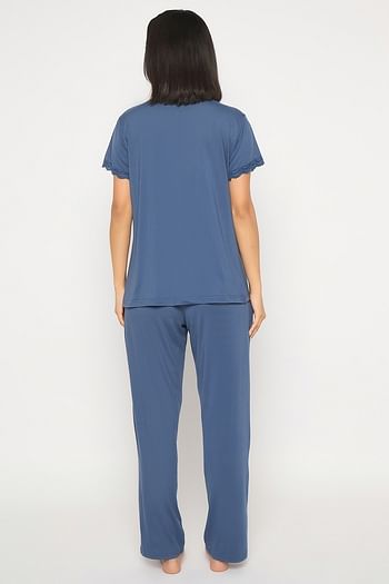 Back listing image for Peplum Top & Pyjama Set in Steel Blue