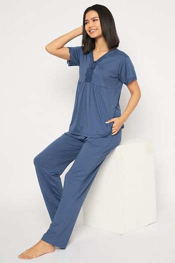 Front listing image for Peplum Top & Pyjama Set in Steel Blue