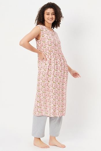 Front listing image for Maternity Leaf Print Tunic Top in White & Chic Basic Pyjama in Grey - Cotton