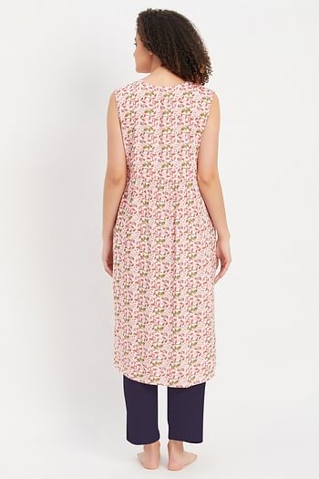 Back listing image for Maternity Leaf Print Tunic Top in White & Chic Basic Pyjama in Navy - Cotton