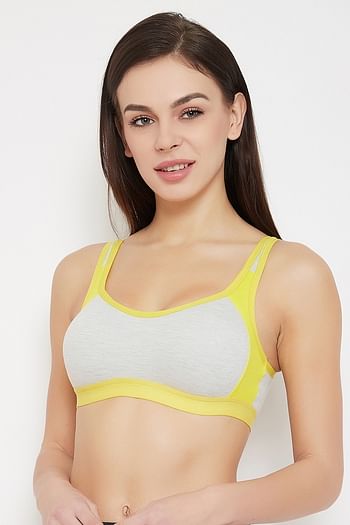 Front listing image for Supportz Medium Impact Non-Padded Full Coverage Sports Bra in Grey - Cotton Rich