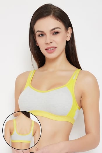 Clovia Supportz Medium Impact Non-Padded Full Coverage Sports Bra in Grey - Cotton Rich