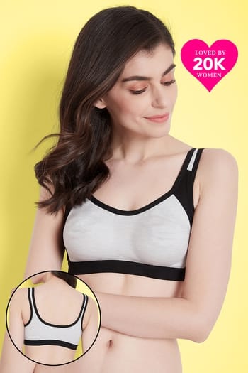 Clovia Supportz Medium Impact Non-Padded Full Coverage Sports Bra in Grey- Cotton Rich