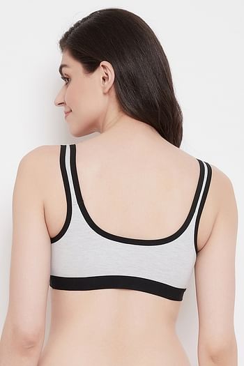 Back listing image for Supportz Medium Impact Non-Padded Full Coverage Sports Bra in Grey- Cotton Rich