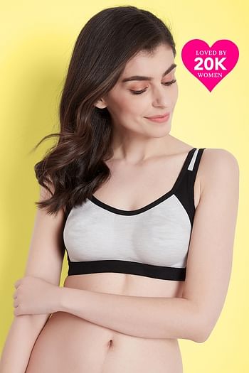 Front listing image for Supportz Medium Impact Non-Padded Full Coverage Sports Bra in Grey- Cotton Rich
