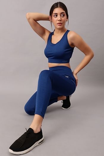 Back listing image for Medium Impact Padded Active Sports Bra & High Rise Active Tights with Side Pocket in Navy