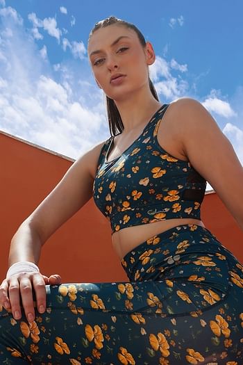 Back listing image for Medium Impact Padded Floral Print Sports Bra in Navy