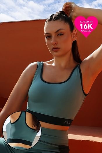 Front listing image for Medium Impact Padded Non-Wired Sports Bra in Baby Blue with Removable Cups	