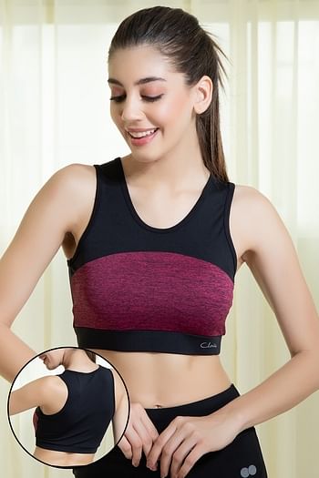 Front listing image for Medium Impact Padded Sports Bra in Pink with Removable Cups