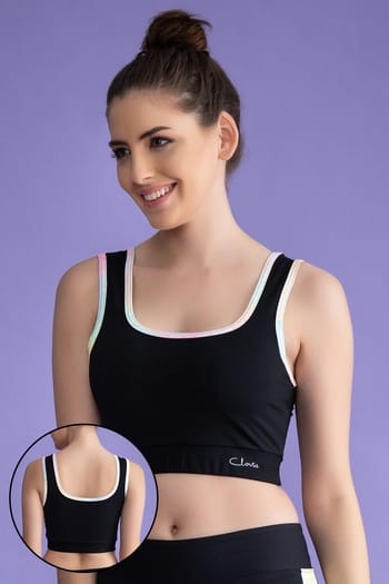 Clovia Medium Impact Padded Sports Bra with Removable Cups in Black