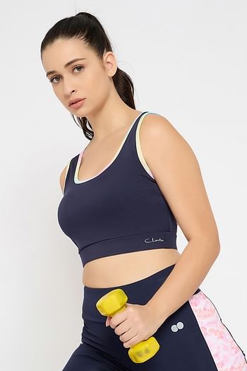 Front listing image for Medium Impact Sports Bra in Navy with Removable Cups