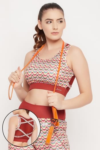 Clovia Medium Impact Padded Y2K Print Sports Bra in Multicolour