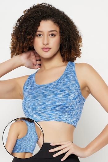 Clovia Medium Impact Padded Racerback Active Sports Bra in Baby Blue Melange
