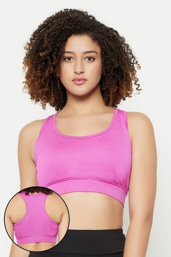 Clovia Medium Impact Padded Racerback Active Sports Bra in Magenta Melange
