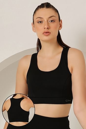 Front listing image for Medium Impact Padded Racerback Sports Bra in Black