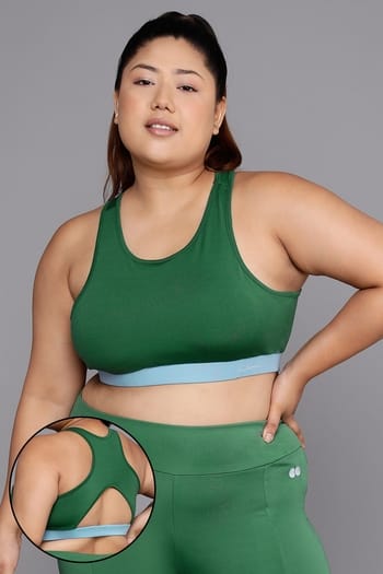 Clovia Medium Impact Padded Racerback Sports Bra in Forest Green