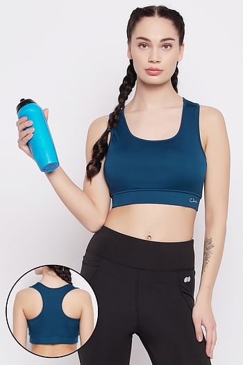 Front listing image for Medium Impact Padded Racerback Sports Bra in Navy