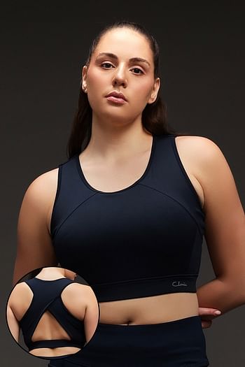 Front listing image for Medium Impact Padded Racerback Sports Bra in Navy Blue