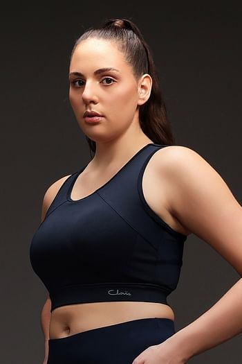 Back listing image for Medium Impact Padded Racerback Sports Bra in Navy Blue