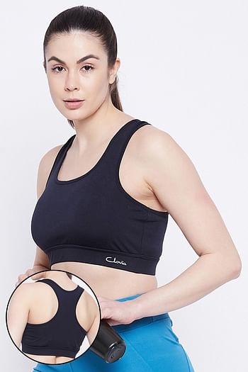 Front listing image for Medium Impact Padded Racerback Sports Bra with Removable Cups in Navy