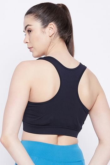Back listing image for Medium Impact Padded Racerback Sports Bra with Removable Cups in Navy