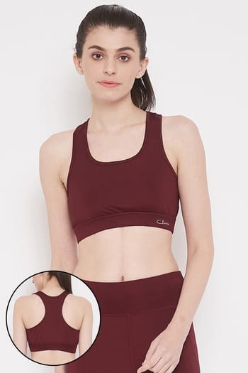 Clovia Medium Impact Padded Sports Bra with Removable Cups in Maroon