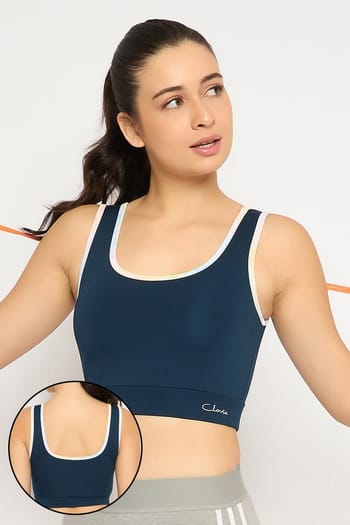 Clovia Medium Impact Sports Bra in Teal Blue with Removable Cups