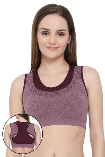Clovia Medium Impact Sports Bra with Removable Pads in Dark Purple