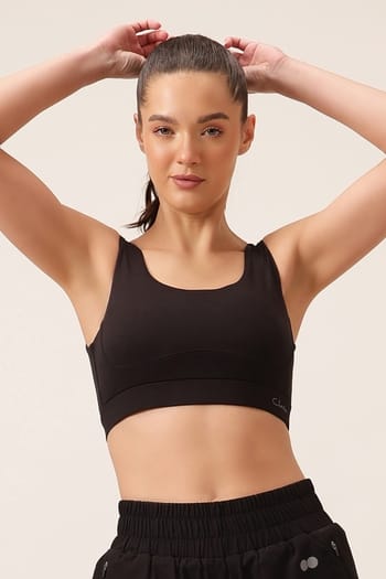 Clovia Medium Impact Sports Bra in Black with Removable Cups