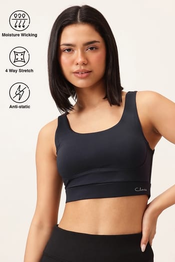 Clovia Medium Impact Sports Bra with Removable Cups in Navy Colour