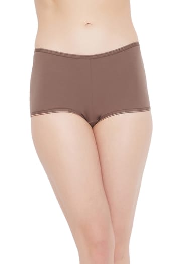 Clovia Mid Waist Boyshorts in Nude-Colour - Cotton