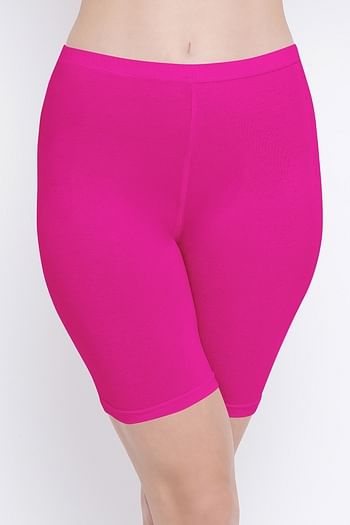 Front listing image for Mid Waist Cycling Shorts in Magenta - Cotton