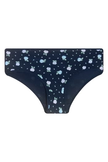 Clovia Mid Waist Floral Print Hipster Panty in Dark Navy - Cotton