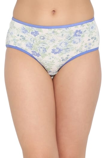 Clovia Mid Waist Floral Print Hipster Panty in White - Cotton