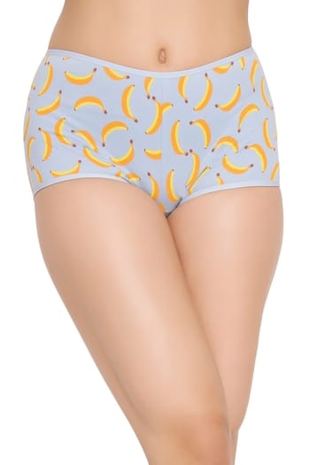 Clovia Mid Waist Fruit Print Boyshorts in Powder Blue - Cotton