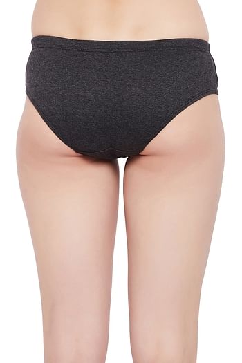 Back listing image for Mid Waist Hipster Panty in Dark Grey Melange with Inner Elastic - 100% Cotton
