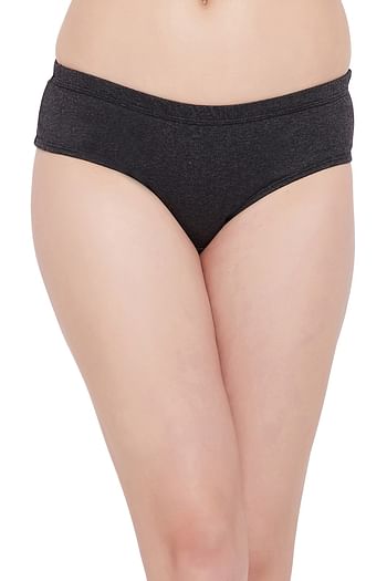 Front listing image for Mid Waist Hipster Panty in Dark Grey Melange with Inner Elastic - 100% Cotton
