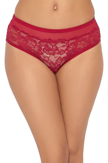 Front listing image for Mid Waist Hipster Panty in Red - Lace