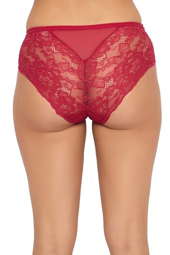 Back listing image for Mid Waist Hipster Panty in Red - Lace
