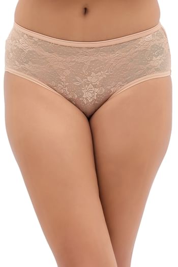 Front listing image for Mid Waist Hipster Panty in Nude Colour - Lace