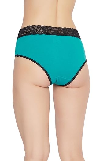 Back listing image for Mid Waist Hipster Panty in Teal with Lace Waist - Cotton	