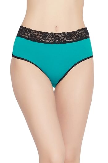 Front listing image for Mid Waist Hipster Panty in Teal with Lace Waist - Cotton	